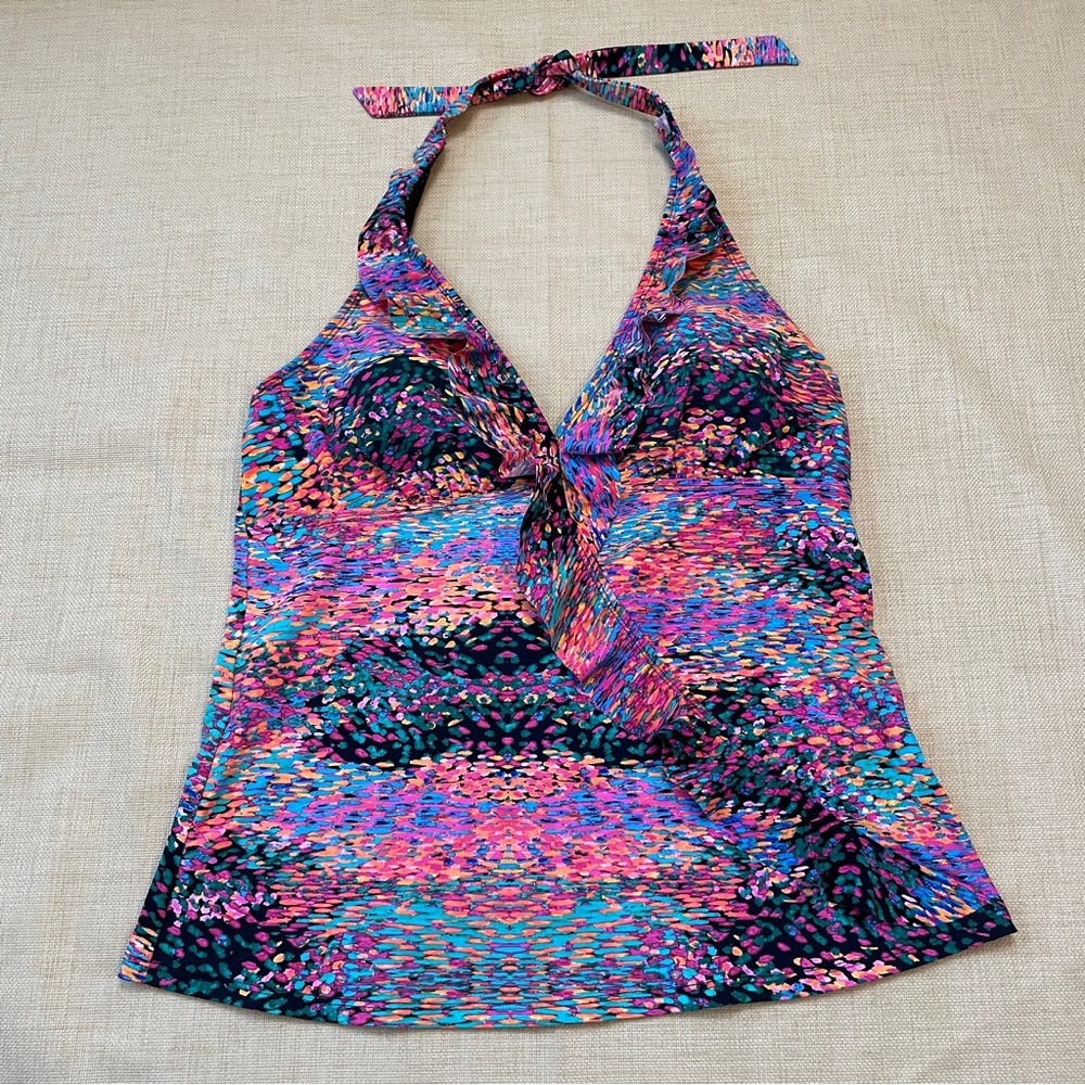 Assets by Spanx Bright Multi-Color Halter Tie Neck Swim Tankini Top